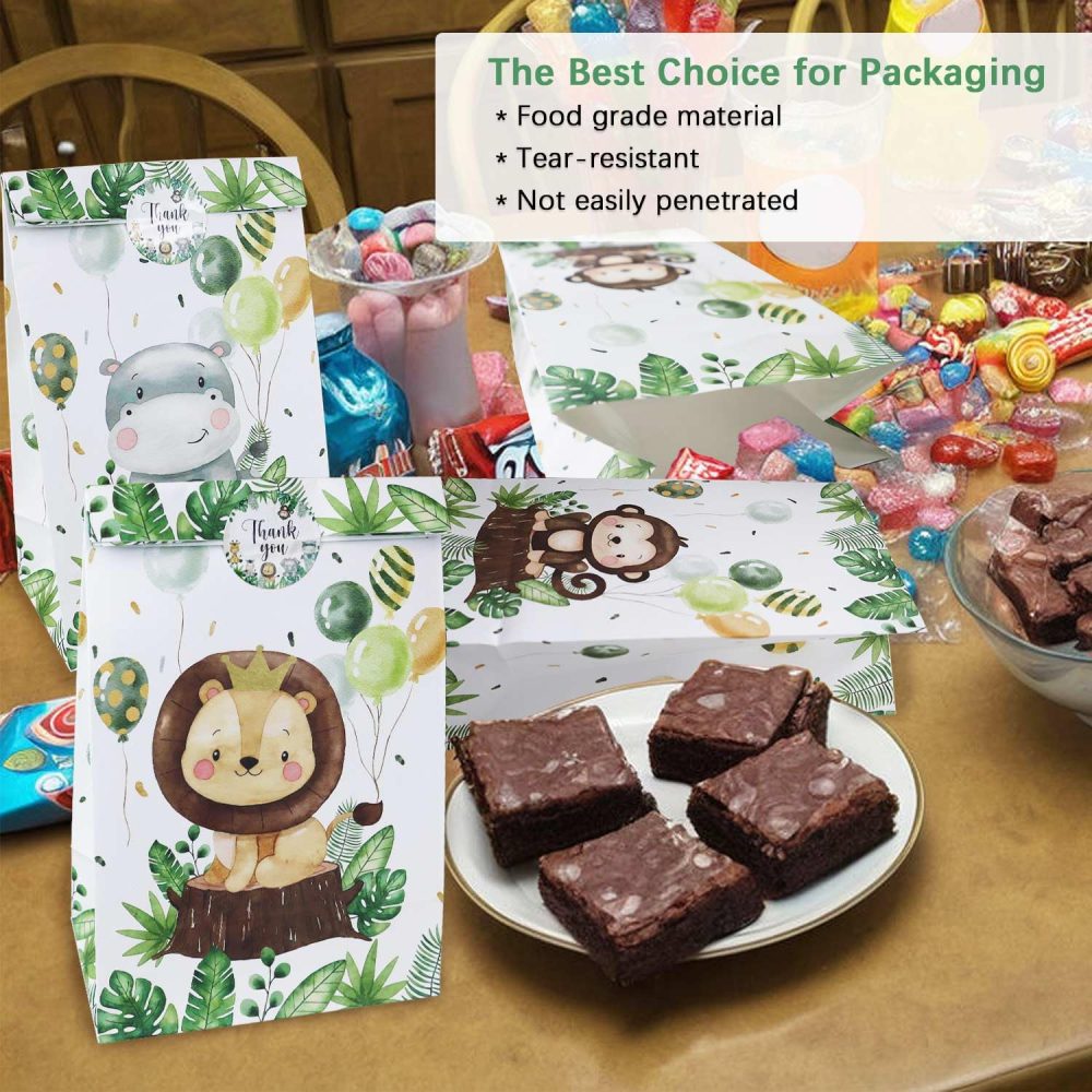Heboland 24 Pack Jungle Party Bags, Kids Party Bags Animal Party Bags with 30 Stickers Wild One Birthday Decorations Baby Showe Bag Kraft Paper Party Bags Children's Party Bag Filler - Image 6