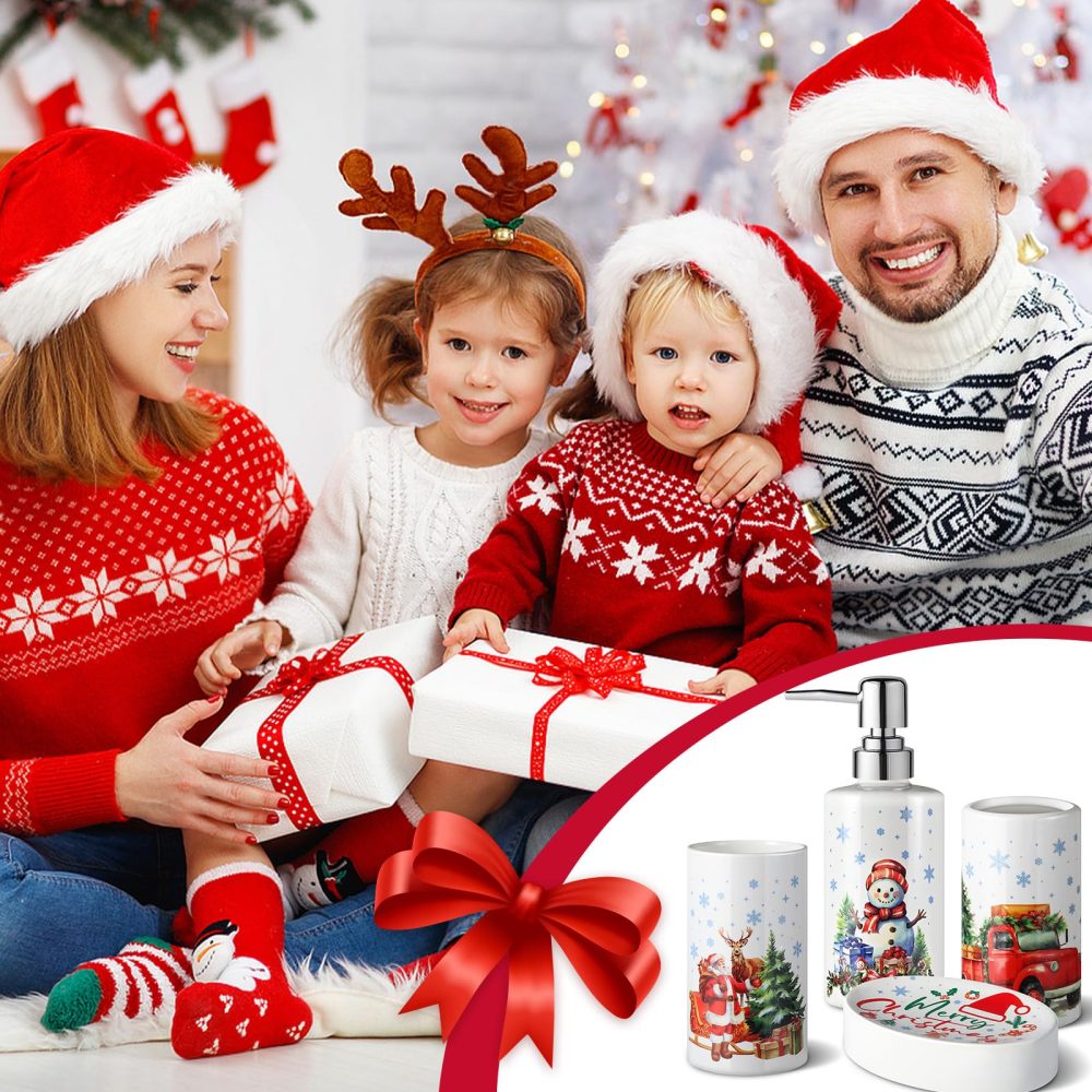 Christmas Bathroom Decor Sets of 4 Bathroom Accessories Sets Complete Christmas Snowman Merry Christmas Toothbrush Holder Soap Dispenser Soap Dish Bathroom Tumbler (Christmas) - Image 3