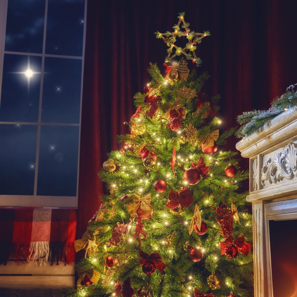 Christmas Tree Topper, Star Tree Topper, 20 LED Lights Christmas Decoration Tree Star for Indoor Office Festive Xmas New Year Holiday Tree Decorations (Rattan with Flower) - Image 2