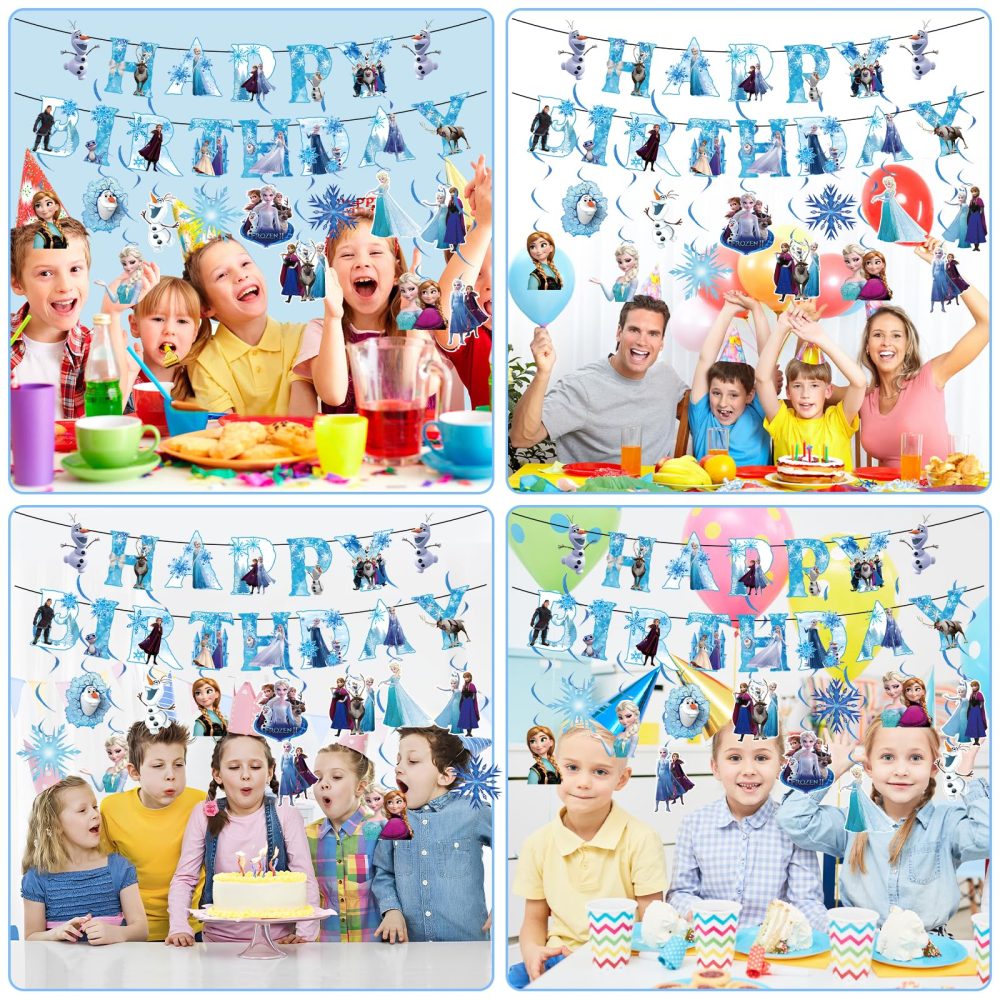 Banner7 Frozen Birthday Decoration, 16PCS Bunting Garland and Hanging Decoration, Happy Birthday Banner Decorations, Theme Birthday Banner Party Decoration for Kids Birthday Party - Image 2