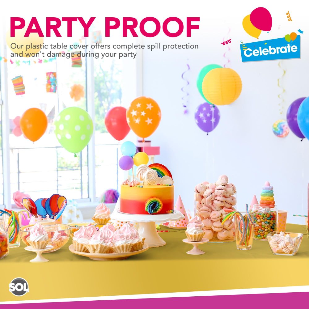 4pk Long Gold Table Cloth Party | 274 x 137cm | Plastic Table Cover Party Table Cloth Disposable Tablecloths for Parties | Plastic Tablecloth | Gold Disposable Tablecloth | Gold Plastic Table Cloth - Image 3