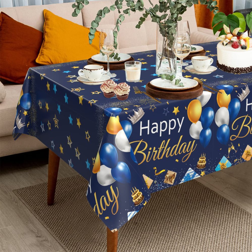 Blue Gold Birthday Table Cloth, 1PC Navy Blue and Gold Tablecloth for Birthday Party Decorations, Blue Happy Birthday Tablecloth Rectangle for Boys Girls Women Men Birthday Baby Shower Decorations - Image 6