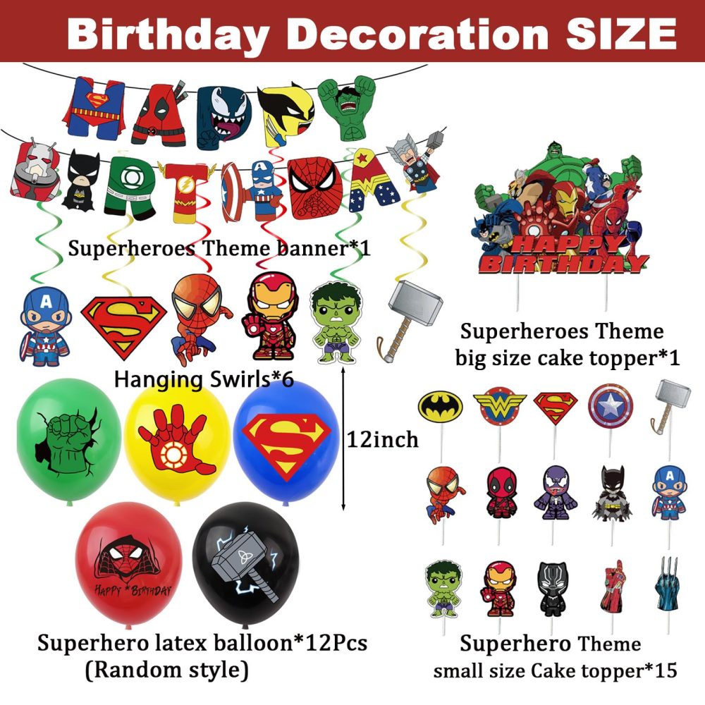 44Pcs Superhero Avengers Birthday Decorations for Boys Home Super-Hero Party Balloons,Happy Birthday Banner Bunting,Cake Toppers,Hanging Swirls for Kids Baby Shower Cartoon Theme Party Supplies - Image 5