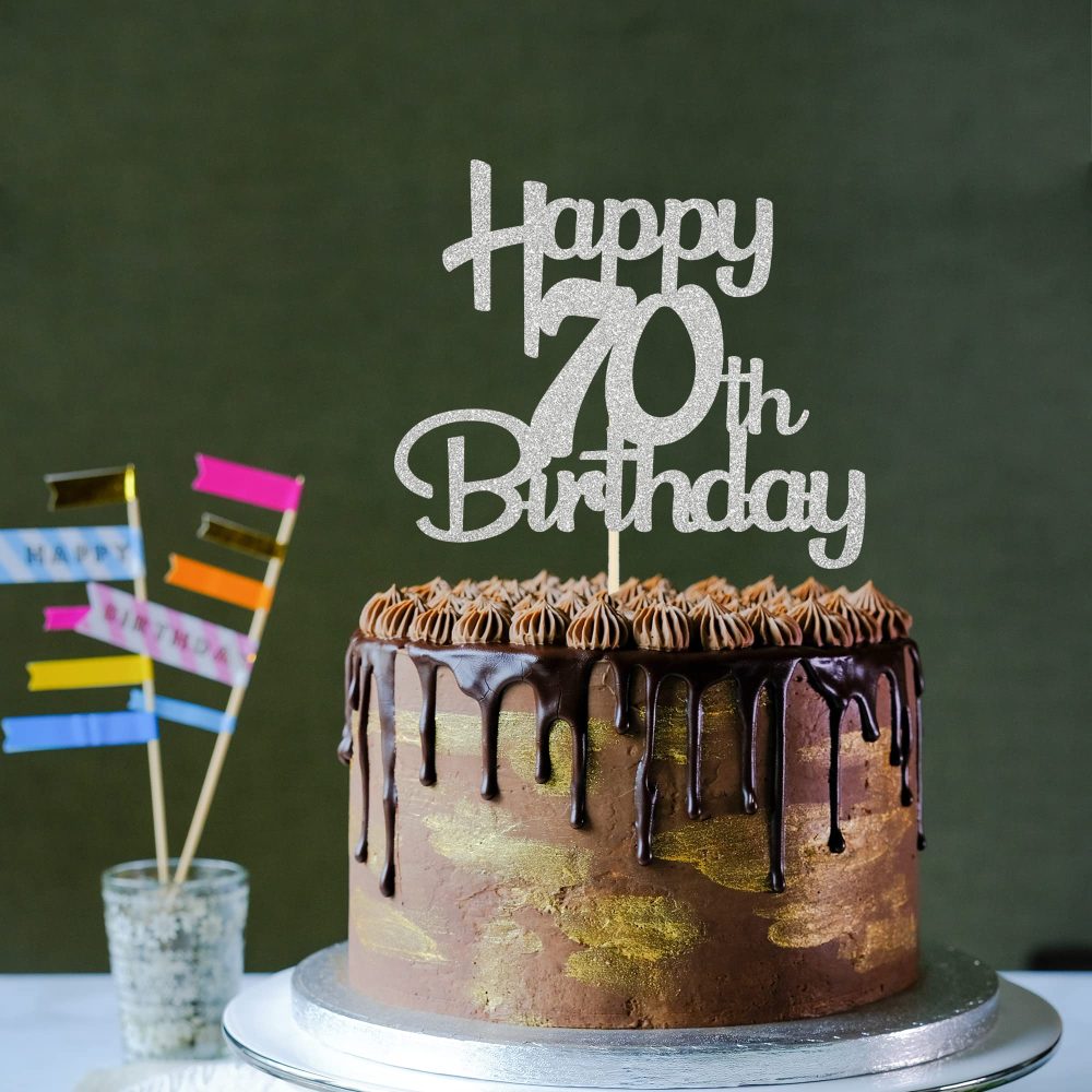 Sotpot Silver Glitter 70 Cake Topper, 70th Birthday Cake Decorations for Birthday Party Anniversary Party Supplies - Image 5