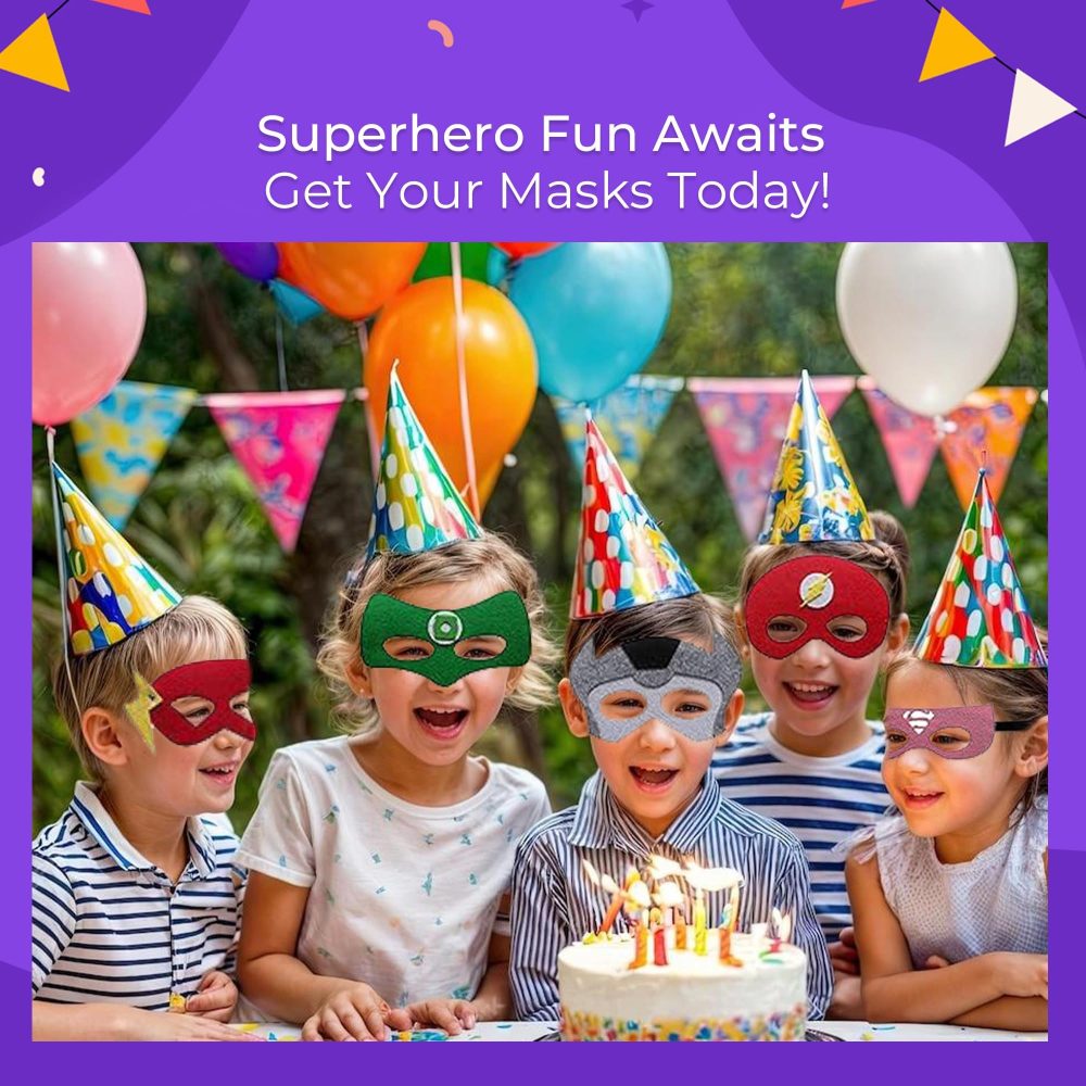 Direct Spech Ltd - 35 Pack Superhero Masks for Kids Party, Felt Cosplay Masks with Elastic Bands Fun Superheroes Party Supplies and Bag Fillers for Kids - Image 4