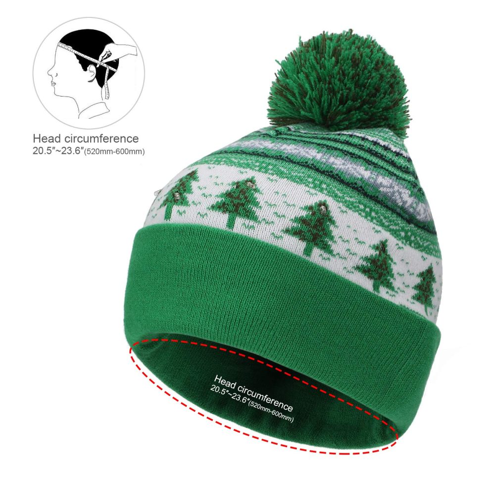 Hifot LED Light Up Hat Beanie Knit Cap Bright and Colorful Xmas Christmas Beanie Cap Warm Novelty Knitted Beanie Cap (Green Christmas Tree) - Image 6