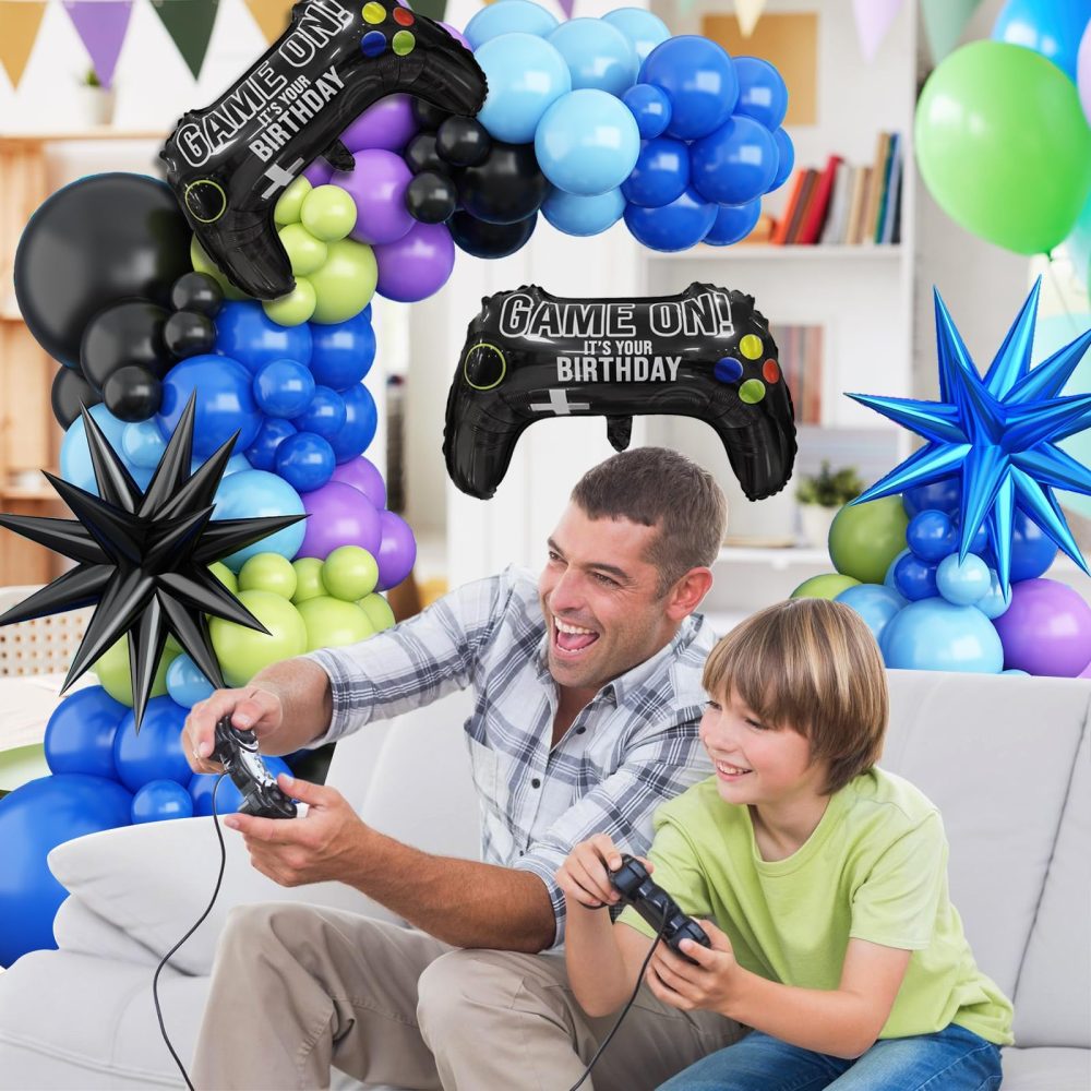 Video Game Balloon Arch Garland Kit, Blue Purple Green Black Party Balloons with 2Pcs Game Handle Foil Balloons for Video Game Theme Birthday Party Boys Gamer Night Decor - Image 4