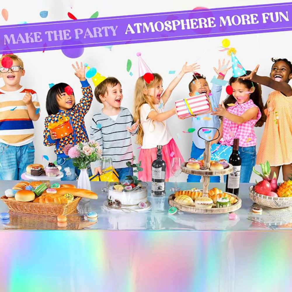 BDSHUNBF 2 Pack Iridescence Plastic Tablecloths, Table Covers Laser, Shiny Rectangle Table Cloth for Boys or Girls Birthday Party, Wedding, Picnic, Halloween, Christmas, 54 x 108 Inch - Image 4