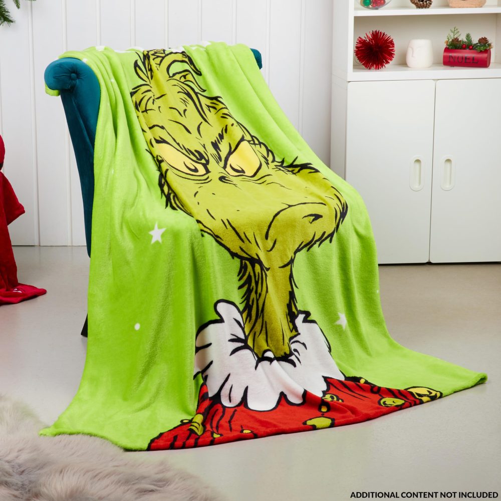 The Grinch Fleece Bed Blanket, Soft Bed Throw 150x130cm - Festive Gifts (Green) - Image 6