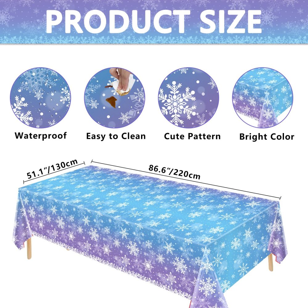 4 Pack Christmas Tablecloth Winter Snowflake Plastic Table Cover Winter Wonderland Table Cloth Xmas White Snowflake Tablecloth Christmas Table Decorations Merry Christmas Party Supplies 86 x 51 Inch - Image 5