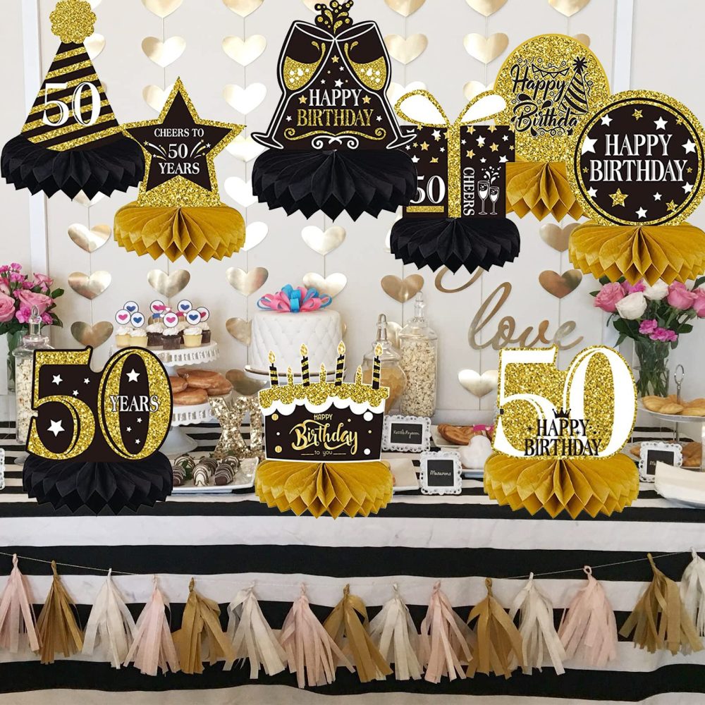 9 Pieces 50th Birthday Decorations for Men Women Black Gold 50th Birthday Centerpieces for Tables Decorations Fifty Years Birthday Party Decoration Supplies (50th-birthday) - Image 5