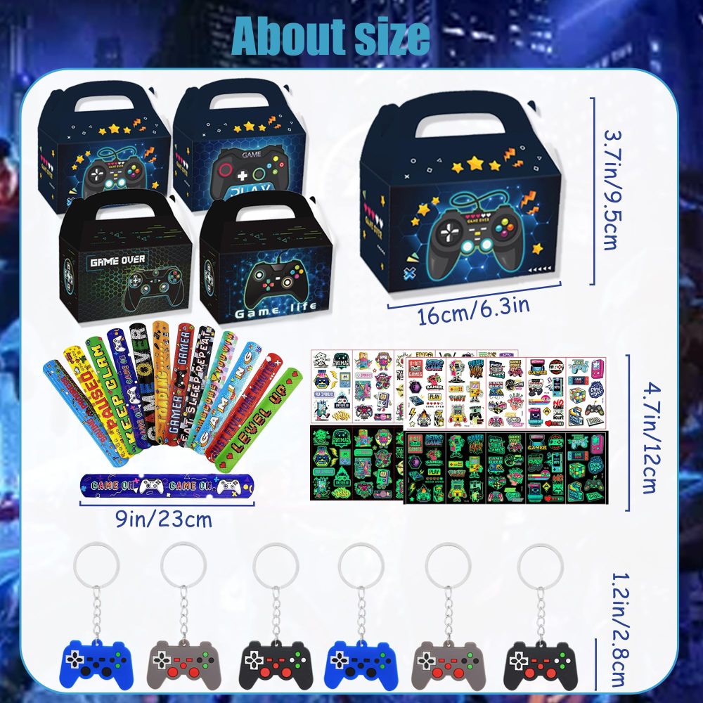 Aoyama Video Gamer Party Bag Fillers - 46Pcs Video Game Party Favours Blue Gaming Gift Bags Slap Bands Luminous Tattoo Sticker Gaming Keyrings for Kids Boys Girls Birthday Party Supplies - Image 6