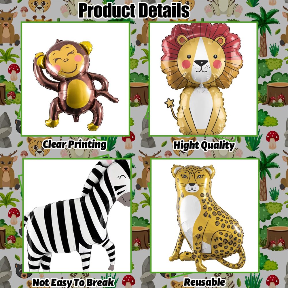 Jungle Safari Animals Balloons, Jungle Safari Theme Birthday Party Decorations, Lions Zebra Elephant Monkey Leopard Foil Balloons for Kids Boys Wild One Zoo Birthday Baby Shower Party Decor Supplies - Image 6