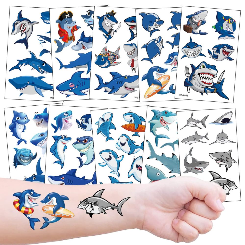 Kids Tattoos Shark Temporary Tattoo 10 Sheets, 100+ Fake Tattoo for Boys Girls Children Birthday Party Favors Bags Fillers - Image 2