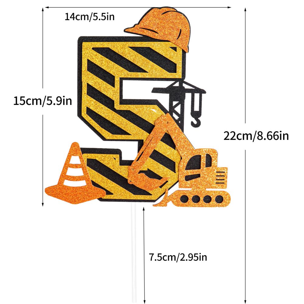 Yiran 2nd Birthday Cake Toppers,Yellow Construction Cake Decorations with Engineering Vehicle Themed,2 Years Old Birthday Cake Decorations Toppers for Boys Birthday Party Supplies - Image 7