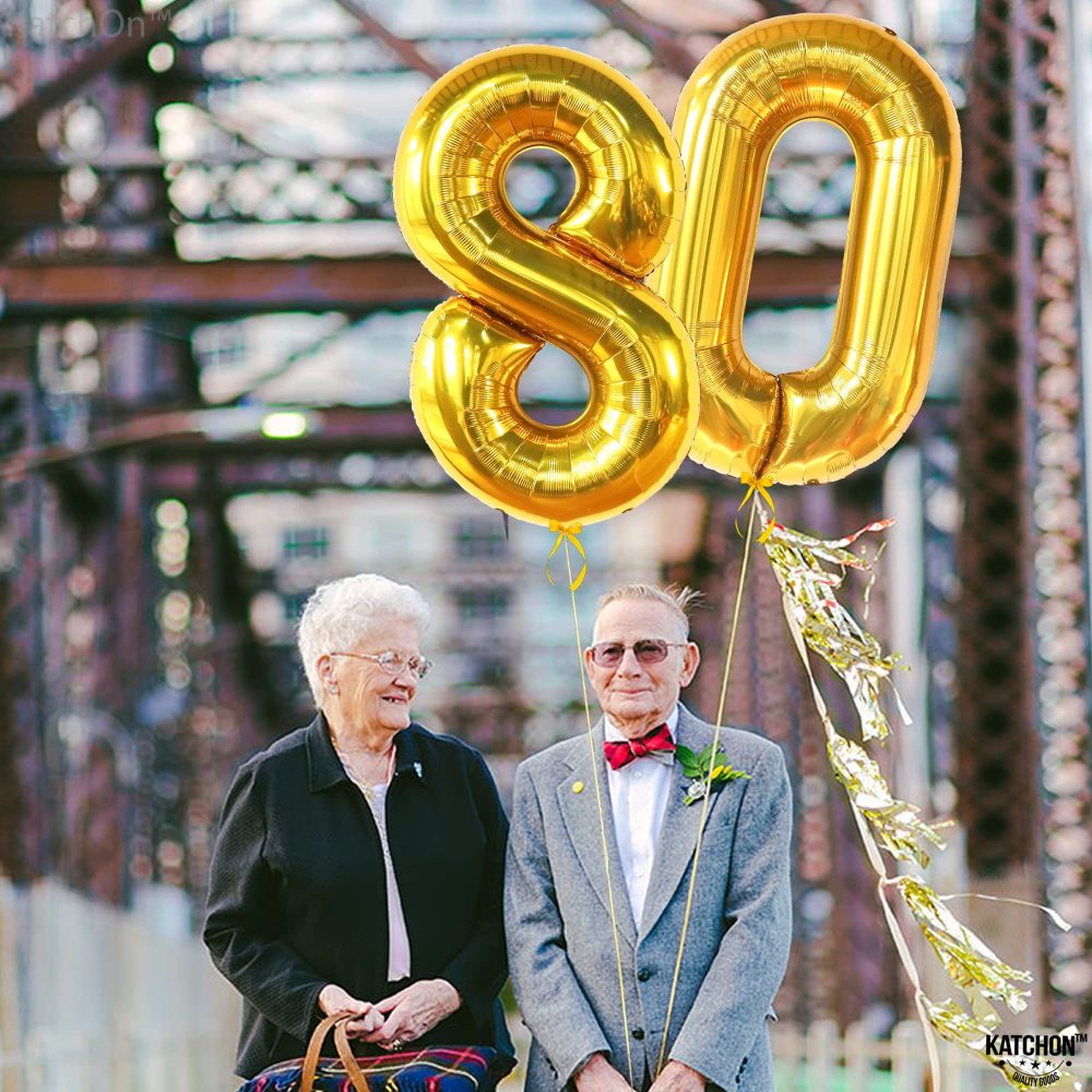 KatchOn, Gold 80th Birthday Balloons - 40 Inch | Gold 80 Balloon for 80th Birthday Decorations For Men | 80th Birthday Decorations For Women | 80 Gold Balloon Number, 80th Birthday Party Supplies - Image 3