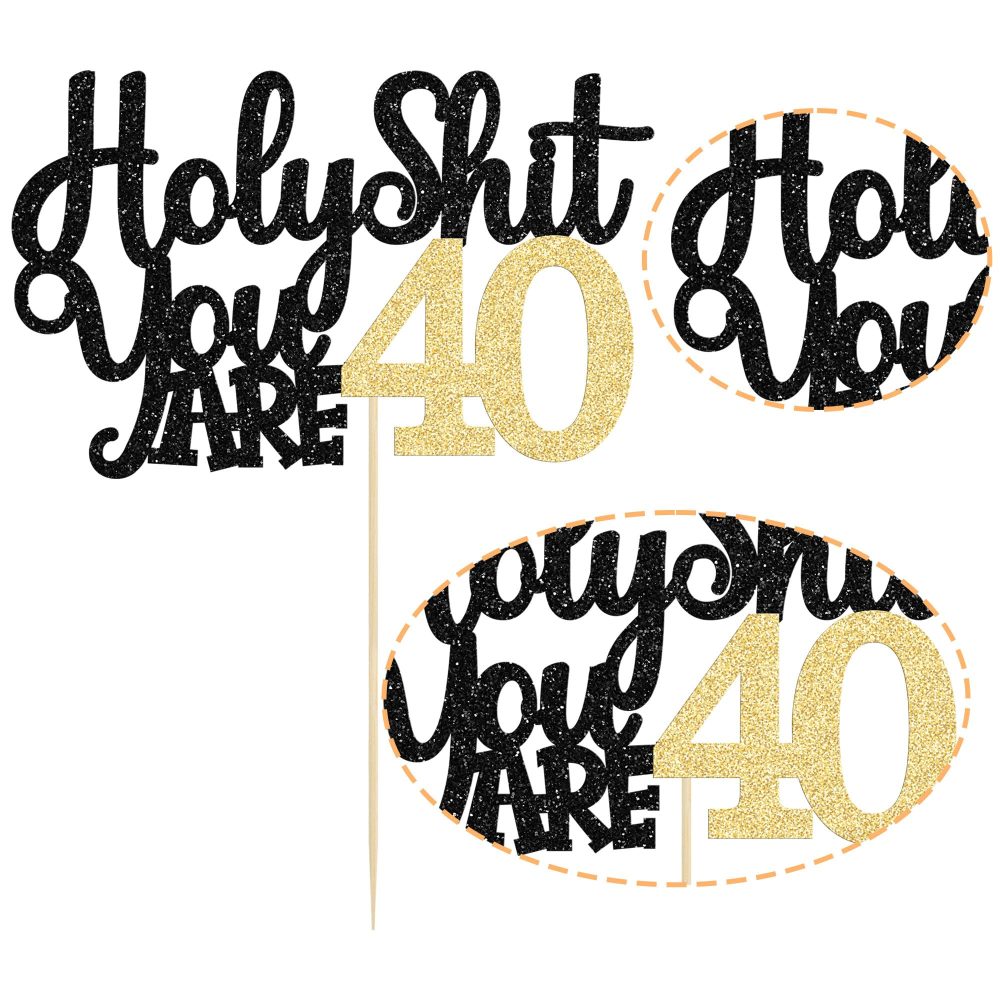 1Pc Holy Shit You are 40 Cake Topper Glitter Happy 40th Birthday Cake Pick for Cheers to 40 Years Old Funny 40th Birthday Party Cake Decorations Supplies - Image 6