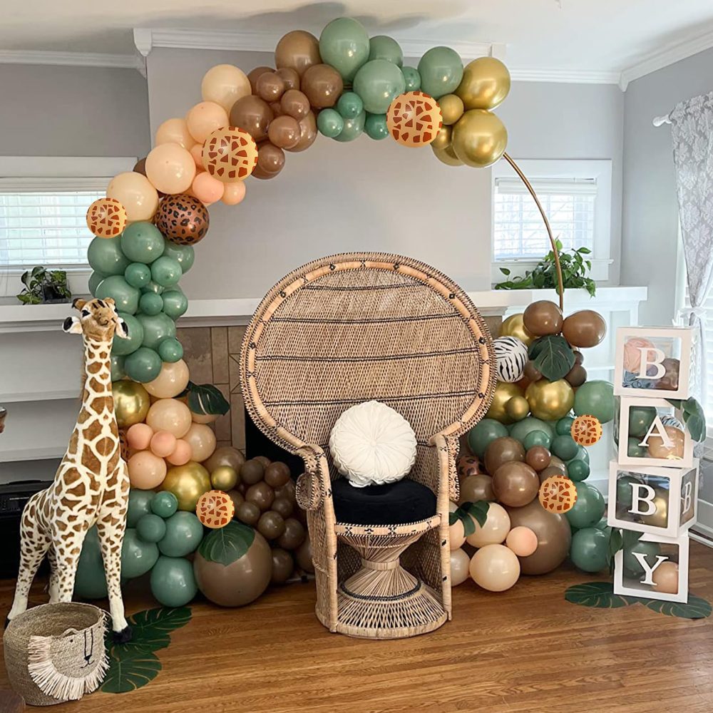 Sage Green Brown Balloons 60 Pcs Jungle Safari Avocado Green Retro Brown Gold Apricot Balloons 12 Inch Giraffe Khaki Brown Balloon for Boys Woodland Wild Animal Baby Shower Birthday Party Decorations - Image 7