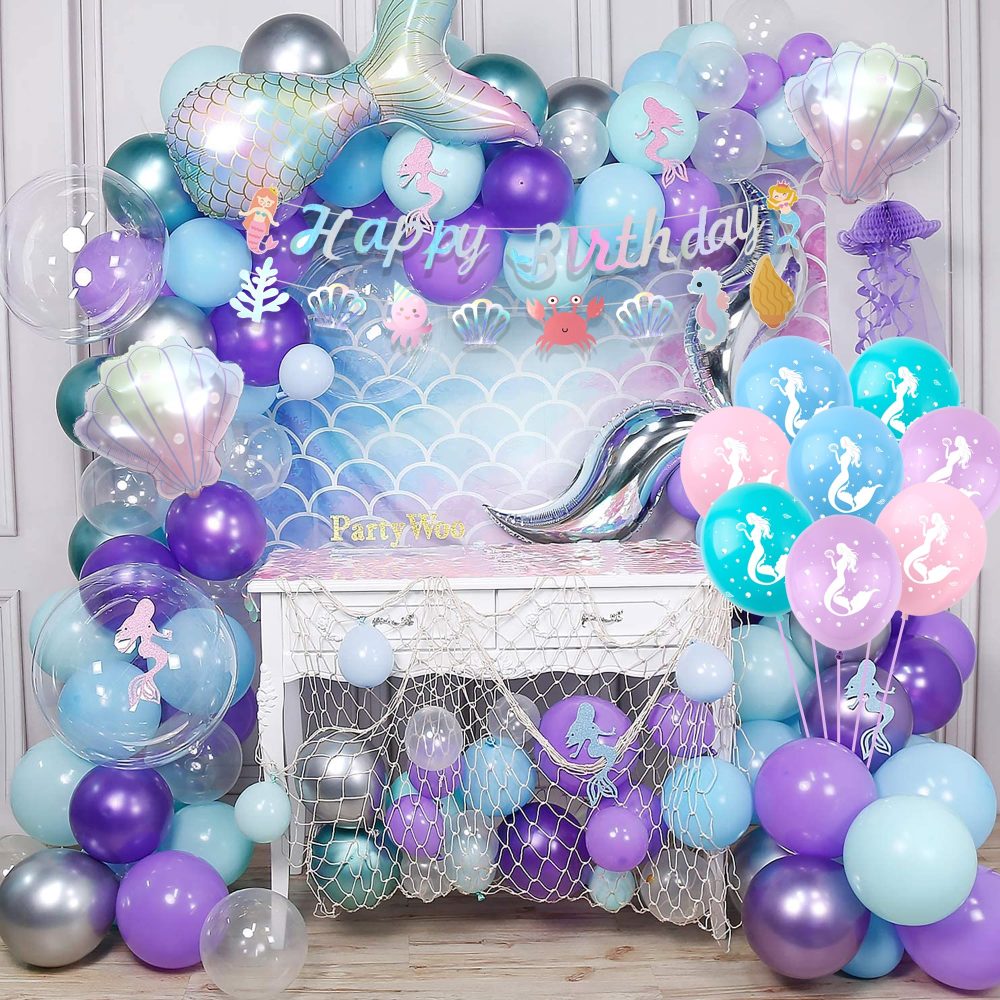 Mermaid Balloons Mermaid Birthday Decoration - 28 Pieces Mermaid Party Decorations, Mermaid Tail Balloon, Shell Balloon, Round Foil Balloon, Latex Balloons, For Kids Girls Birthday Mermaid Theme Party - Image 2