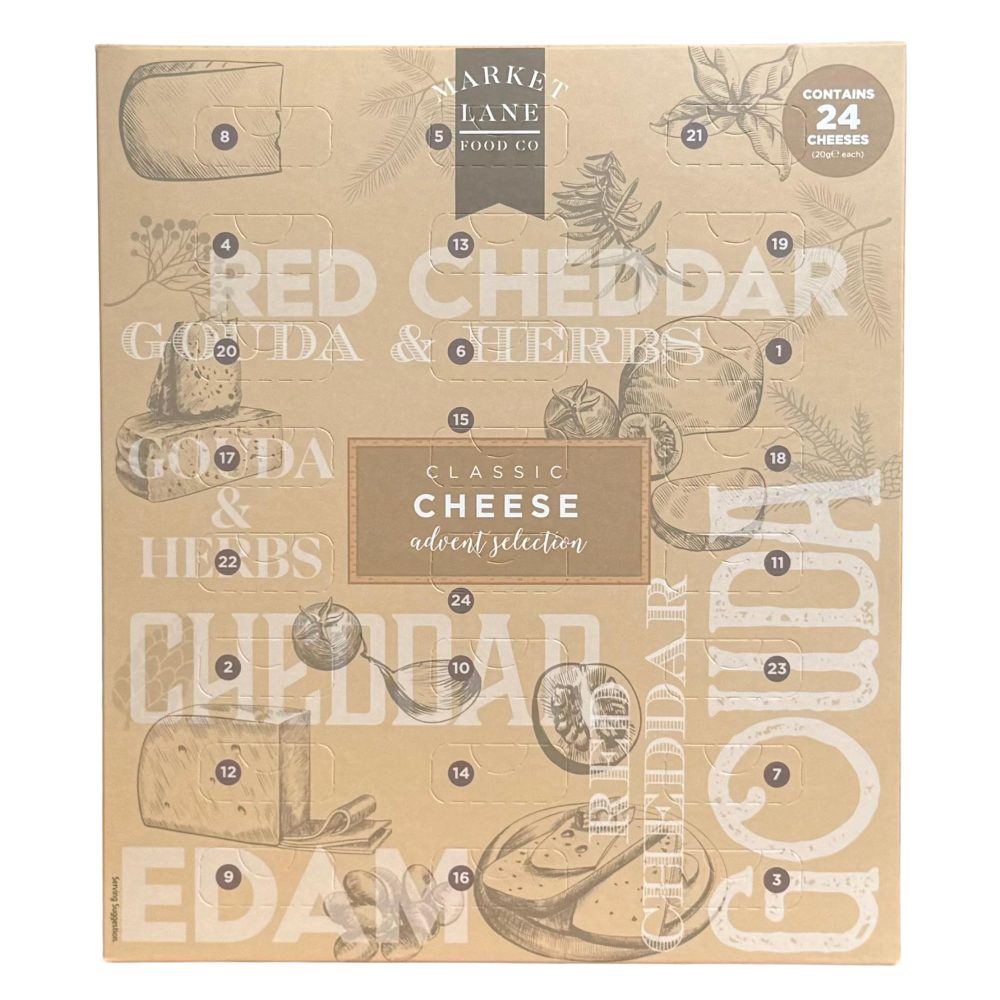 Classic Cheese Advent Calendar Selection 2024 by Market Lane Food Co - 24 Individually Wrapped Cheese Board Selection - Contains a Variety of Cheddar, Edam & Gouda - Christmas Advent Gift for Adults - Image 3