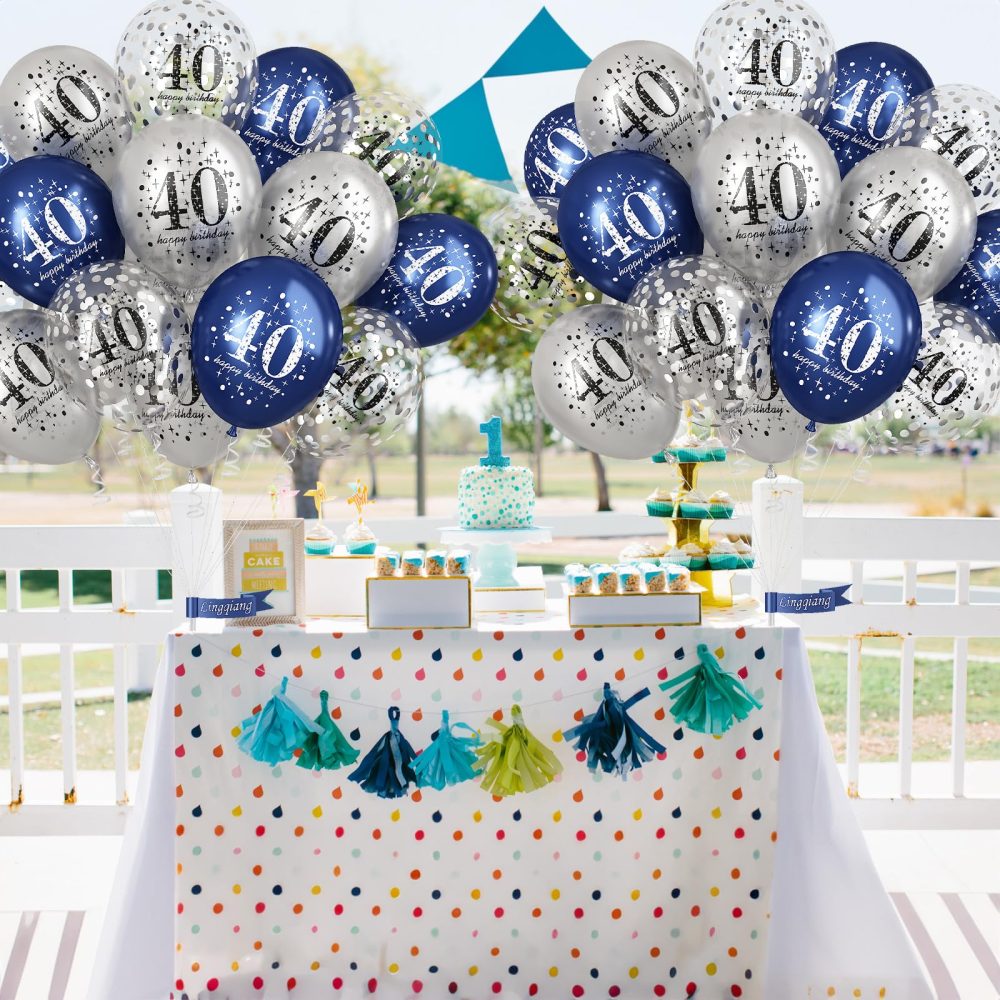 40th Birthday Decoration Men, Pack of 15 Happy 40th Birthday Balloons Latex Helium Navy Blue Silver Confetti Balloons for Him Age 40 Years Old 40th Birthday Party Decorations Celebration Supplies - Image 3