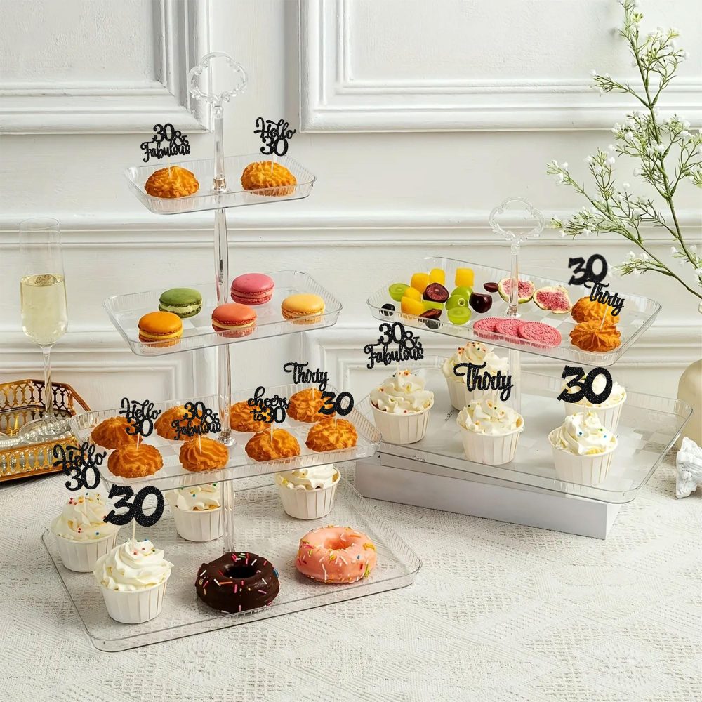30Pcs Happy 30th Birthday Cupcake Toppers Black Glitter Thirty Cheers to 30 Birthday Cupcake Picks for Happy 30th Birthday Anniversary Party Cake Decorations Supplies - Image 3