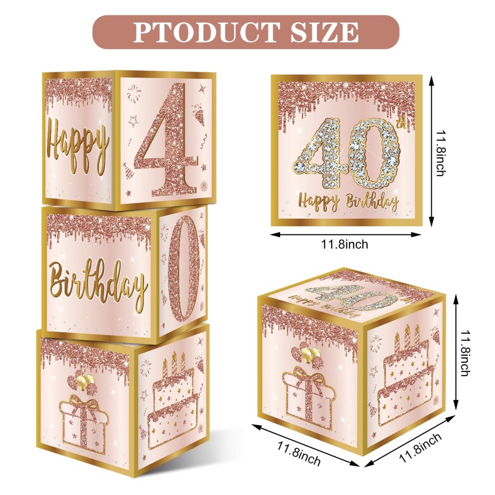 Guiruiy 3Pcs 40th Birthday Decorations Boxes for Women, Pink Rose Gold 40th Birthday Balloons Boxes Party Supplies, Pink Forty Year Old Birthday Theme Cardboard Box Decor - Image 6