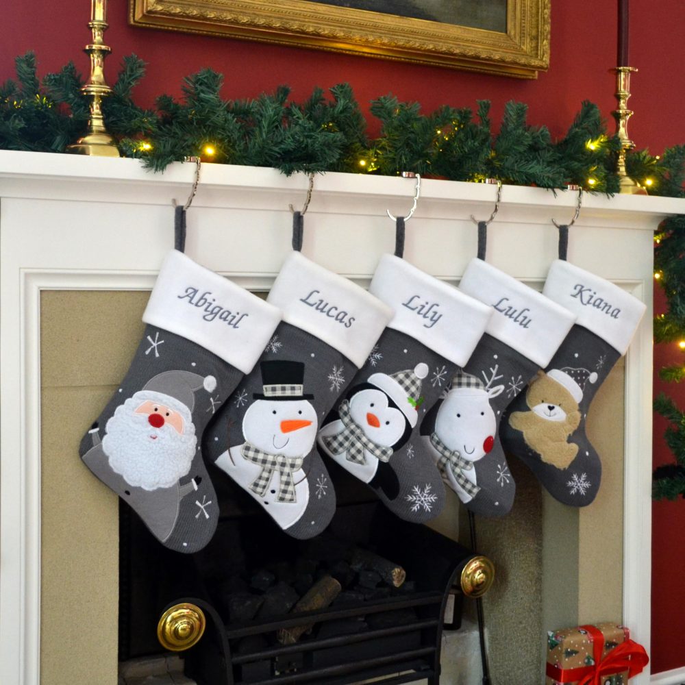 Always Personal Personalised Embroidered Dark Grey Knitted Christmas Xmas Hanging Stockings - Santa, Snowman, Reindeer Penguin, Pet Bones or Baby Teddy with Custom Name (Penguin) - Image 7