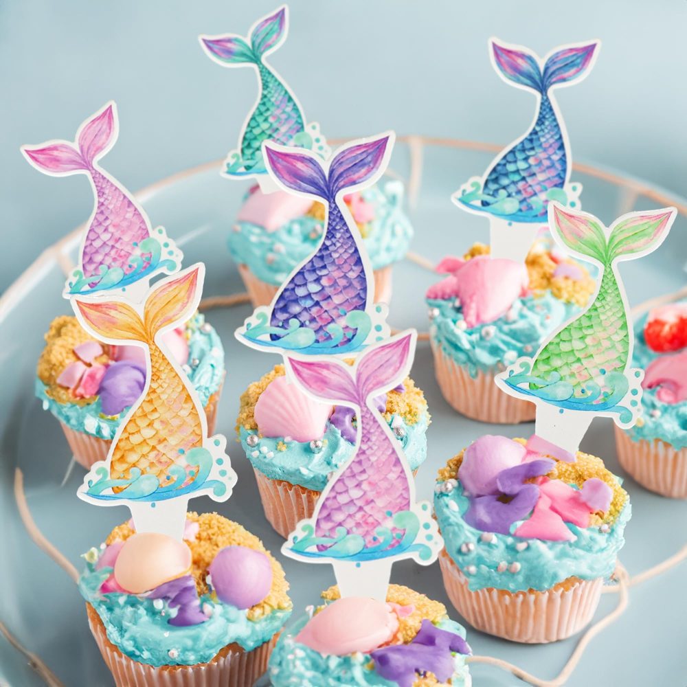 Ephlyn 36Pcs Mermaid Tail Cupcake Toppers Mini Under the Sea Mermaid Tail Cake Topper Decorations Mermaid Cupcake Picks for Mermaid theme Birthday Party Decoration Baby Shower Supplies - Image 5