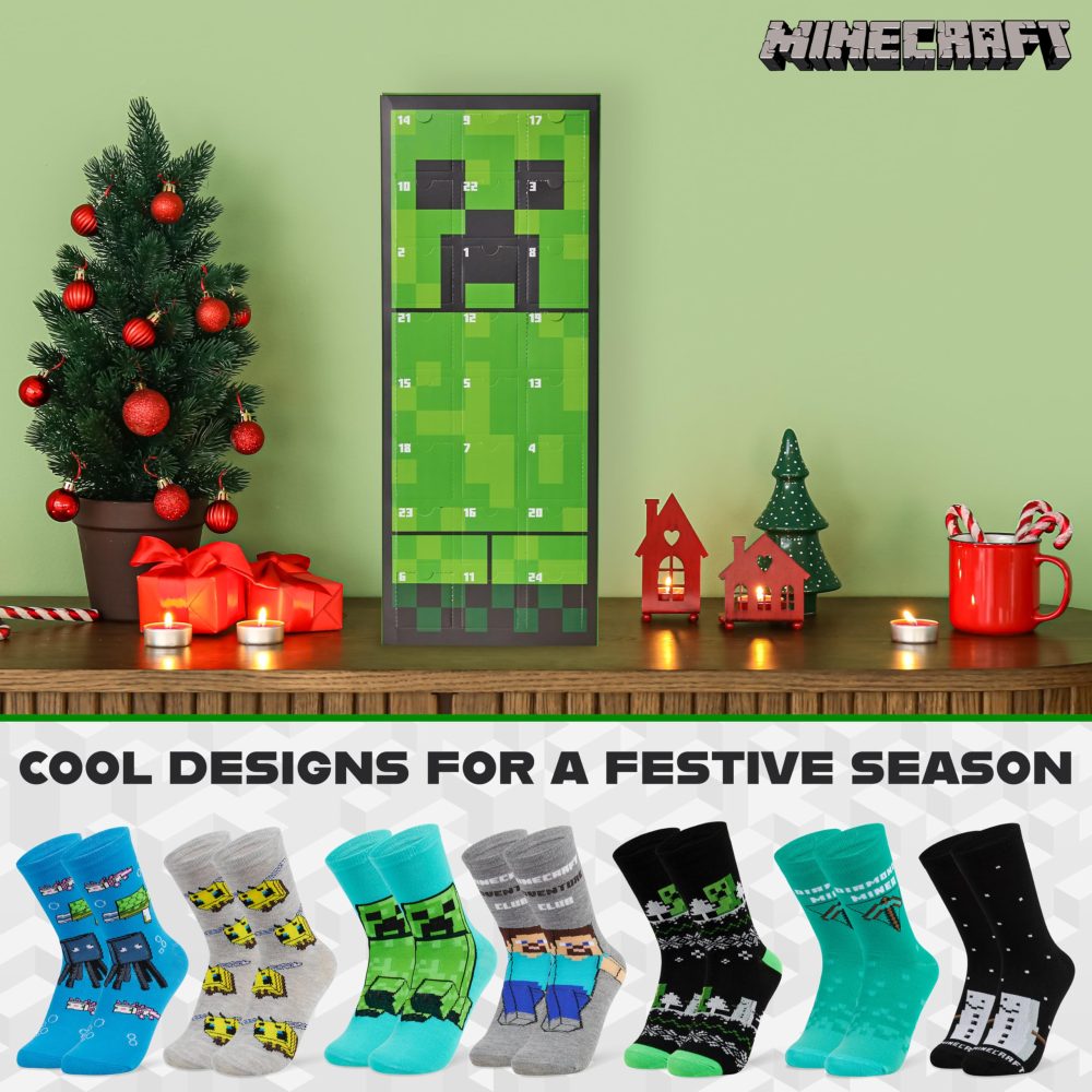 Minecraft Advent Calendar 2024 for Kids, 24 Socks Christmas Calendar Boys Girls Teenagers, Creeper Countdown Calendar - Gift for Gamers - Image 4