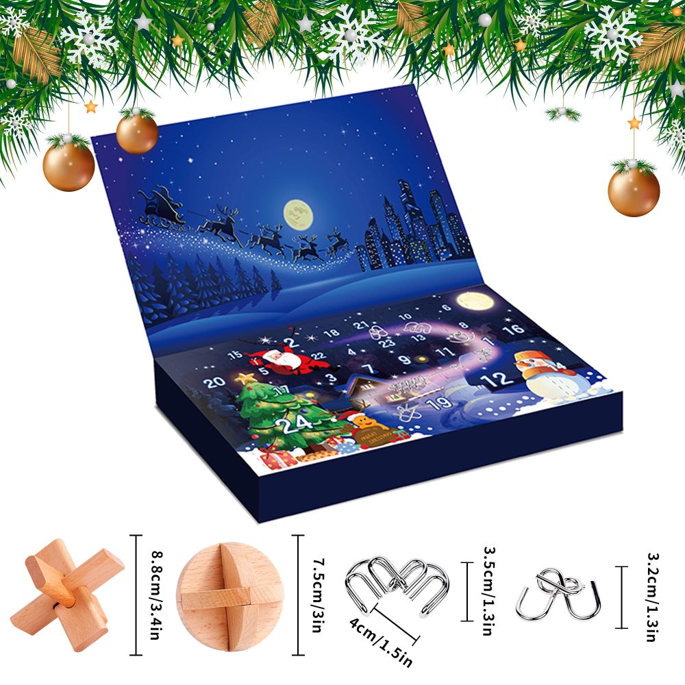 Advent Calendar 2024 Kids, Puzzle Advent Calendar 2024, Christmas Countdown Calendar 24 Pcs with Metal Puzzles and Wood Brain Teasers, 3D Puzzle Skill Games for Boys, Girls, Teens & Adults - Image 7
