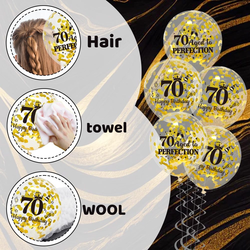 70th Birthday Decorations for Men - Black and Gold Party Balloon Banner Decor Set with 70th Birthday Yard Banners Confetti Latex Balloons Happy Birthday Cake Topper for Men 70 Years Old Party Supplies - Image 5