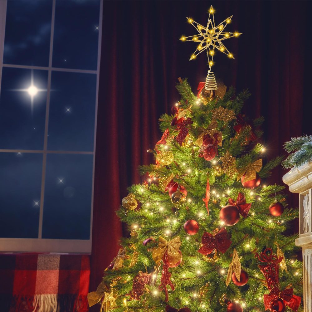Christmas Tree Topper, Star Tree Topper, 20 LED Lights Christmas Decoration Tree Star for Indoor Office Festive Xmas New Year Holiday Tree Decorations (Gold Star) - Image 3
