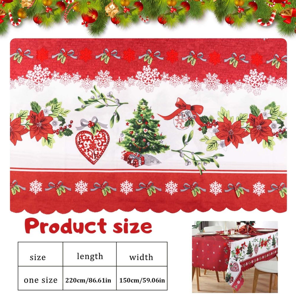 86.6 x 59inch Christmas Tablecloths Rectangular Christmas Table Cloth Washable Red Xmas Table Cover Stain-Resistant Christmas Tablecloths for New Year Decoration Xmas Party Home Decor to Sit 6 to10 - Image 7