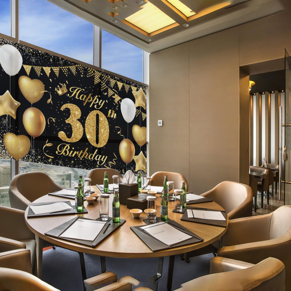 Happy 30th Birthday Banner 30th Photo Backdrop Black Gold Birthday Party Background Supplies Backdrop Props, Birthday Decorations for Men and Women 30th Backdrop Banner Photo Booth Sign 180×110cm - Image 5