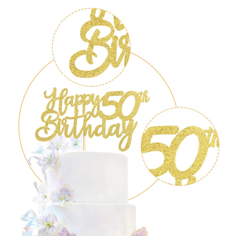 3 Pieces Gold Happy 50th Birthday Cake Toppers Happy 50 Cupcake Toppers Cheers to 50 Fabulous Cake Decoration for 50th Birthday Party Decoration Supplies - Image 8