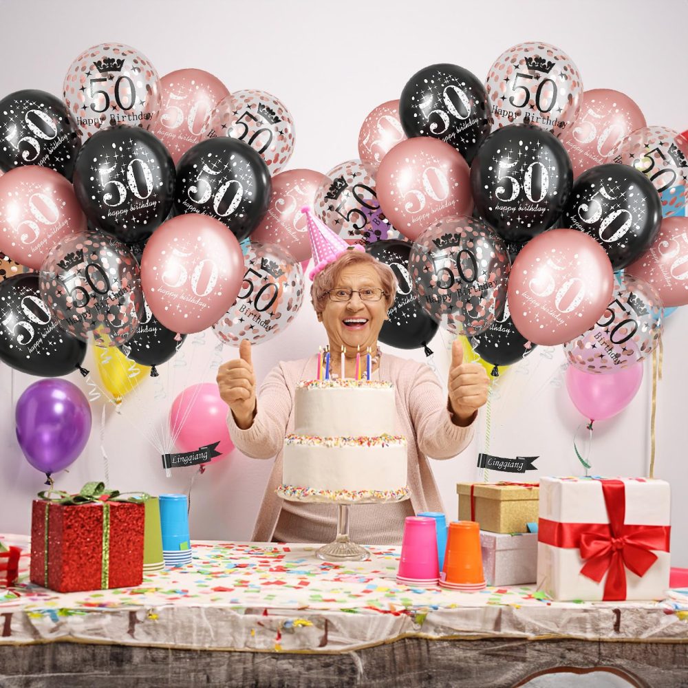 50th Birthday Decorations for Women, Pack of 15 Happy 50th Birthday Balloons Black Rose Gold Confetti Latex Helium Balloons for Her Age 50 Years Old 50th Birthday Party Decor Celebration Supplies - Image 6