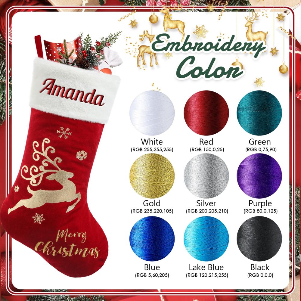 Topvelst Personalized Christmas Stockings with Embroidery Name 18" Large 1PCS Christmas Stockings Santa Snowman Reindeer Xmas Decorations Family Kids Fireplace Christmas Holiday Decoration Stockings - Image 5