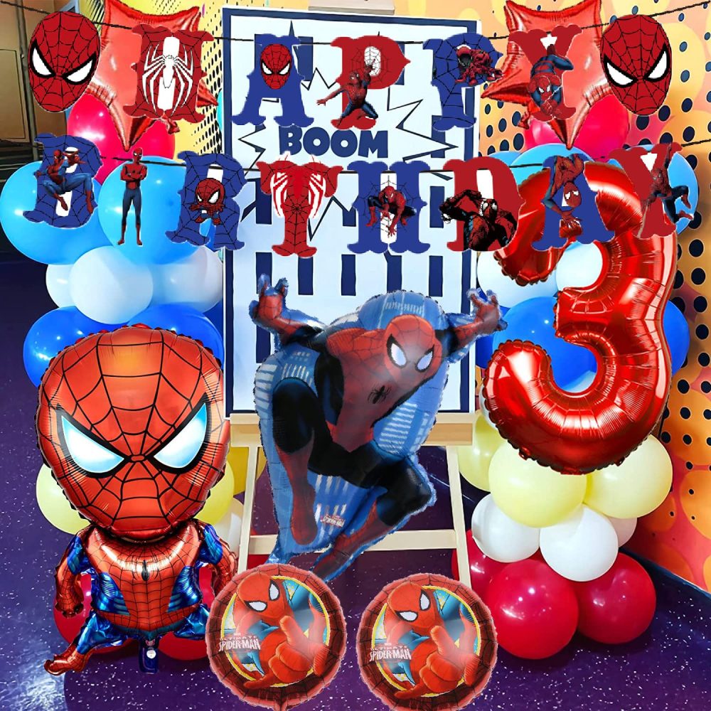 Spiderman Birthday Party Decorations -SpideHero Happy Birthday Banner Spider Large Foil Balloons for Kid's Boys, girls Superhero Themem Party Decor Supplies (Style 1) - Image 6