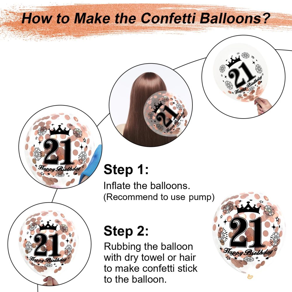 21th Birthday Balloons,15 Pcs Rose Gold Party Decorations with Happy Birthday Latex Confetti Balloons for Girls Women 21th Birthday Décor Anniversary Age Balloons - Image 7