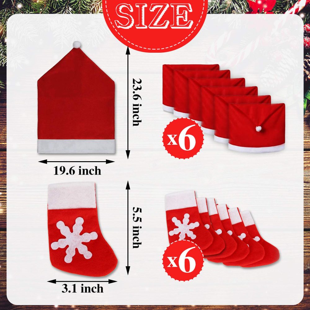 Funnlot Santa Christmas Chair Covers 12 Pcs Santa Chair Back Covers Christmas Cutlery Socks Santa Seat Covers Fabric Santa Chair Covers Cover Christmas Decorations for Chairs Kitchen Festival Holiday - Image 7