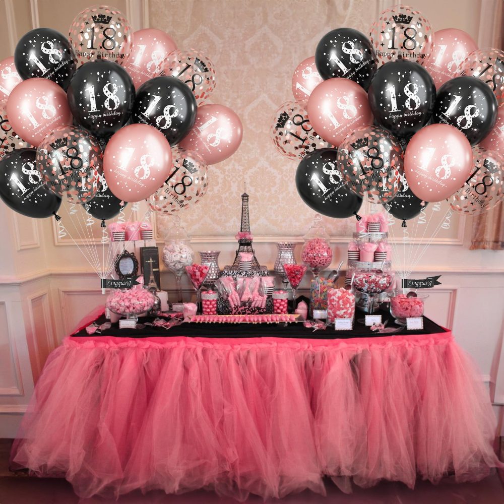 Rose Gold Black 18th Birthday Decorations for Girls, 15Pcs Happy 18th Birthday Helium Latex Balloons, Black Rose Gold Confetti 18th Balloons for Girls Age 18 Years Old Birthday Party Decor Supplies - Image 4