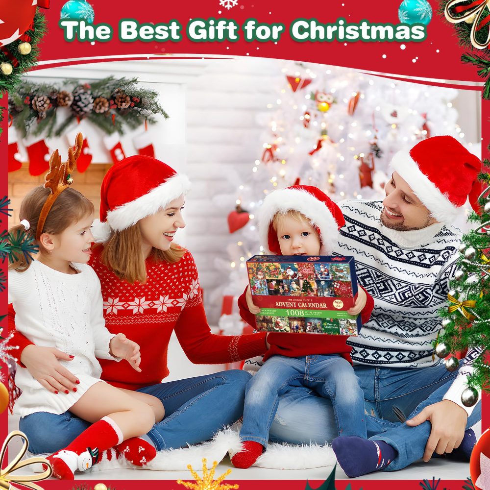 Advent Calendar 2024 Christmas Jigsaw Puzzles,1008 Pieces Jigsaw Puzzle 24 Days Christmas Countdown Advent Calendar Puzzle, Family Game Xmas Holiday Puzzles Gift Decorations for Kids Adults Women Men - Image 2