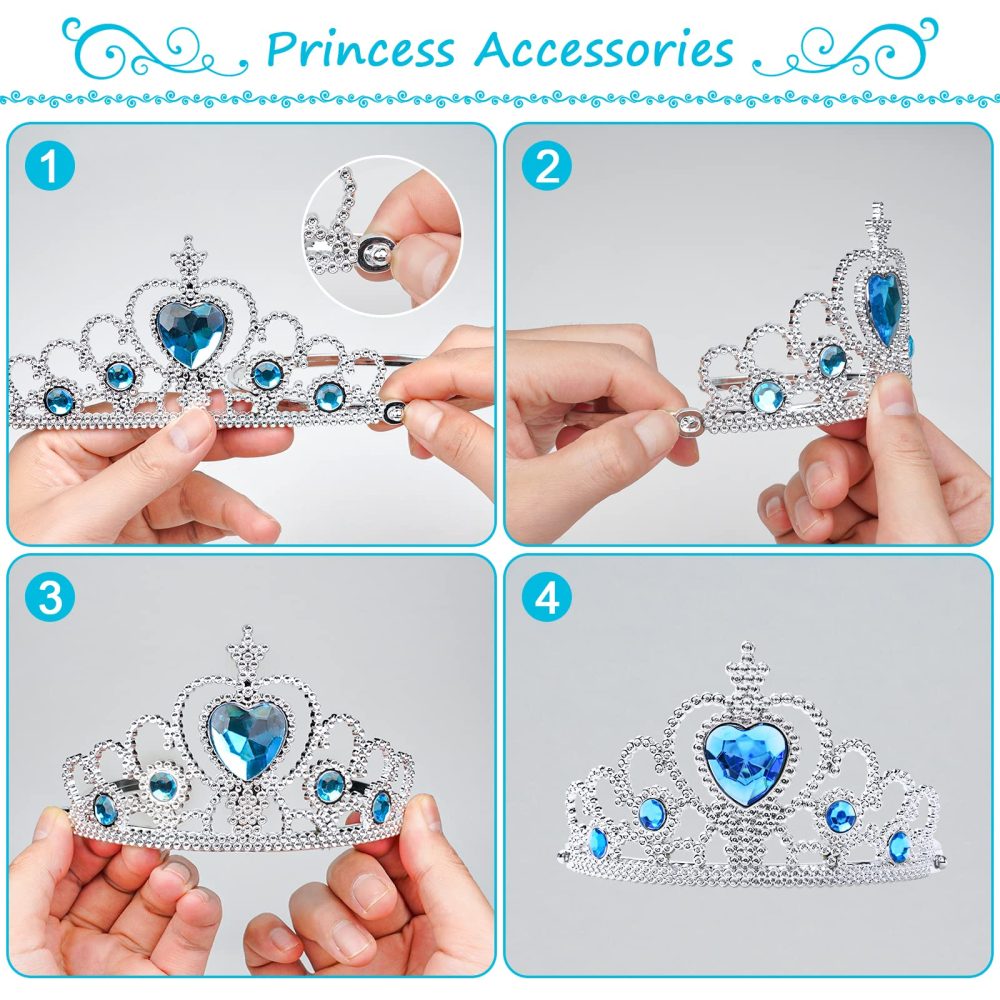 Aomig Princess Dress Up Accessories Set, 10 Piece Elsa Costume Jewellery Toys with Princess Crown Tiara and Magic Wand, Elsa Princess Dress Up for Girls Birthday Party Halloween Cosplay - Image 9