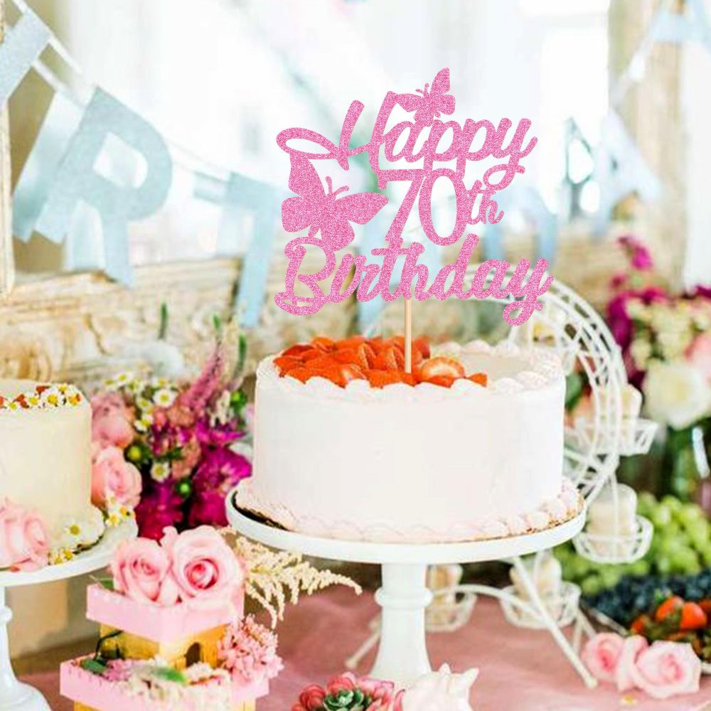 Blumomon 3 Pcs Pink Happy 70th Birthday Cake Toppers 70th Birthday Party Cake Topper 70 Cake Topper 70th Birthday Decorations for Girl Women 40th Birthday Party Supplies - Image 6