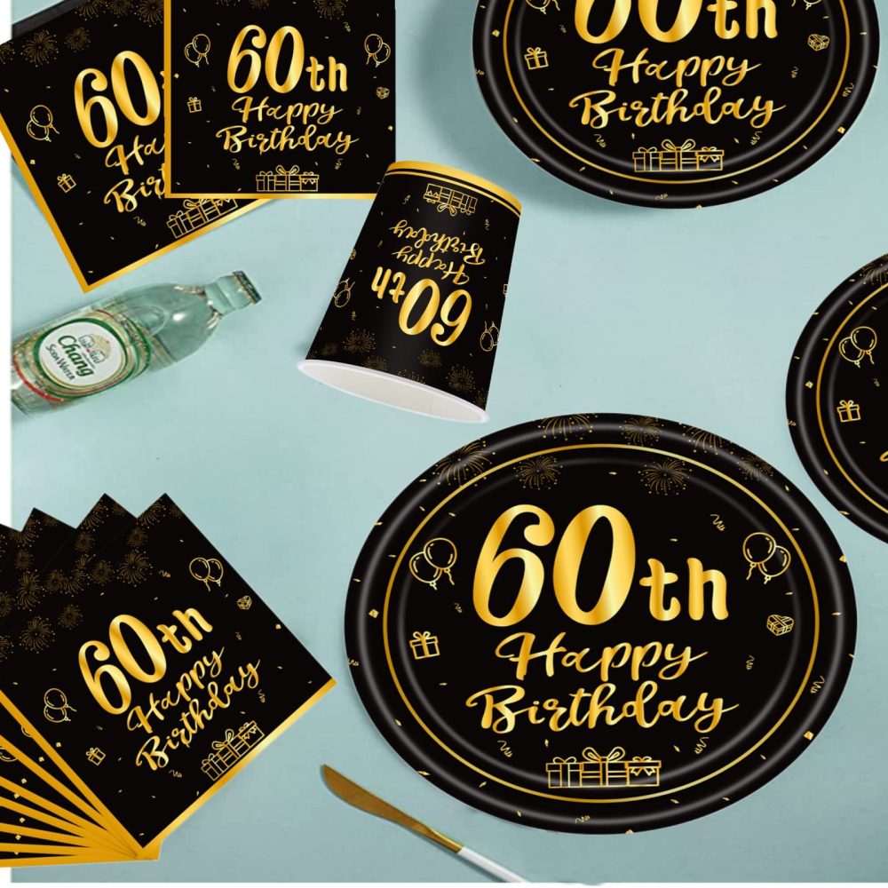 Happy 60th Birthday Napkins Black and Gold,20Pc 60th Tableware Party Napkins,60th Birthday Decorations Tissue Luncheon Paper Napkins for Women,Men,Him,Her 60th Birthday Party Supplies Table Decoration - Image 2