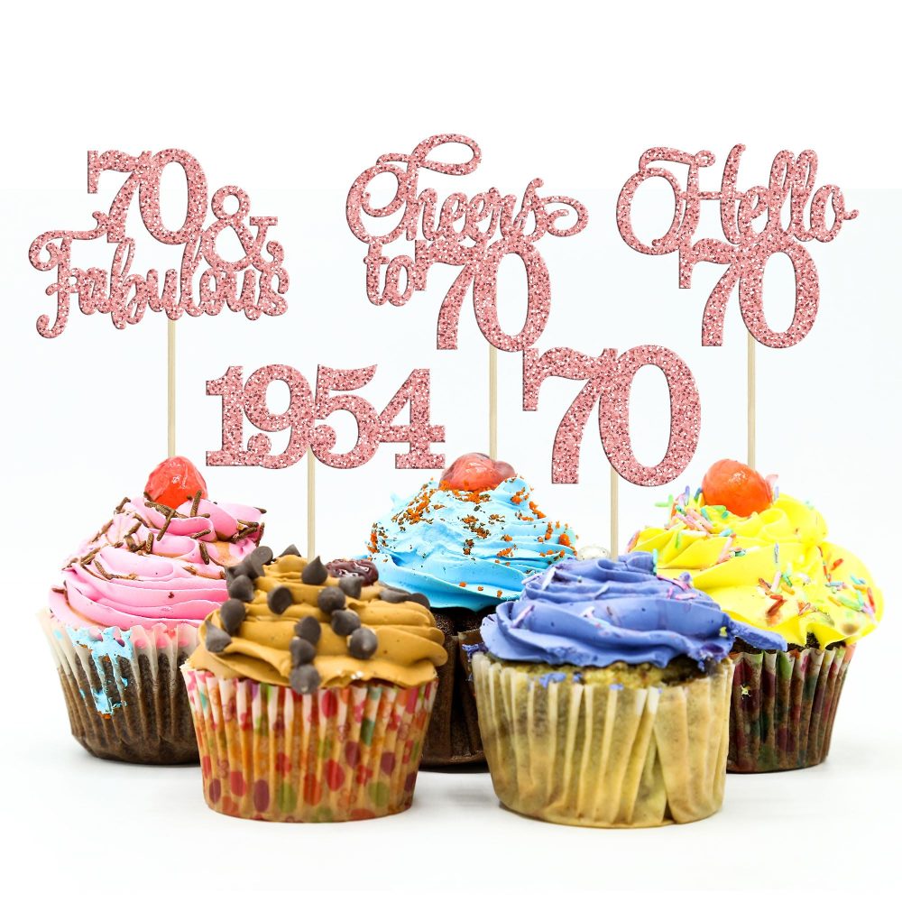 Gyufise 30Pcs 70th Birthday Cupcake Toppers 70 Fabulous Cupcake Picks Cheers to 70 1954 Cake Decorations for Happy 70th Birthday Wedding Anniversary Party Decoration Supplies Rose Gold