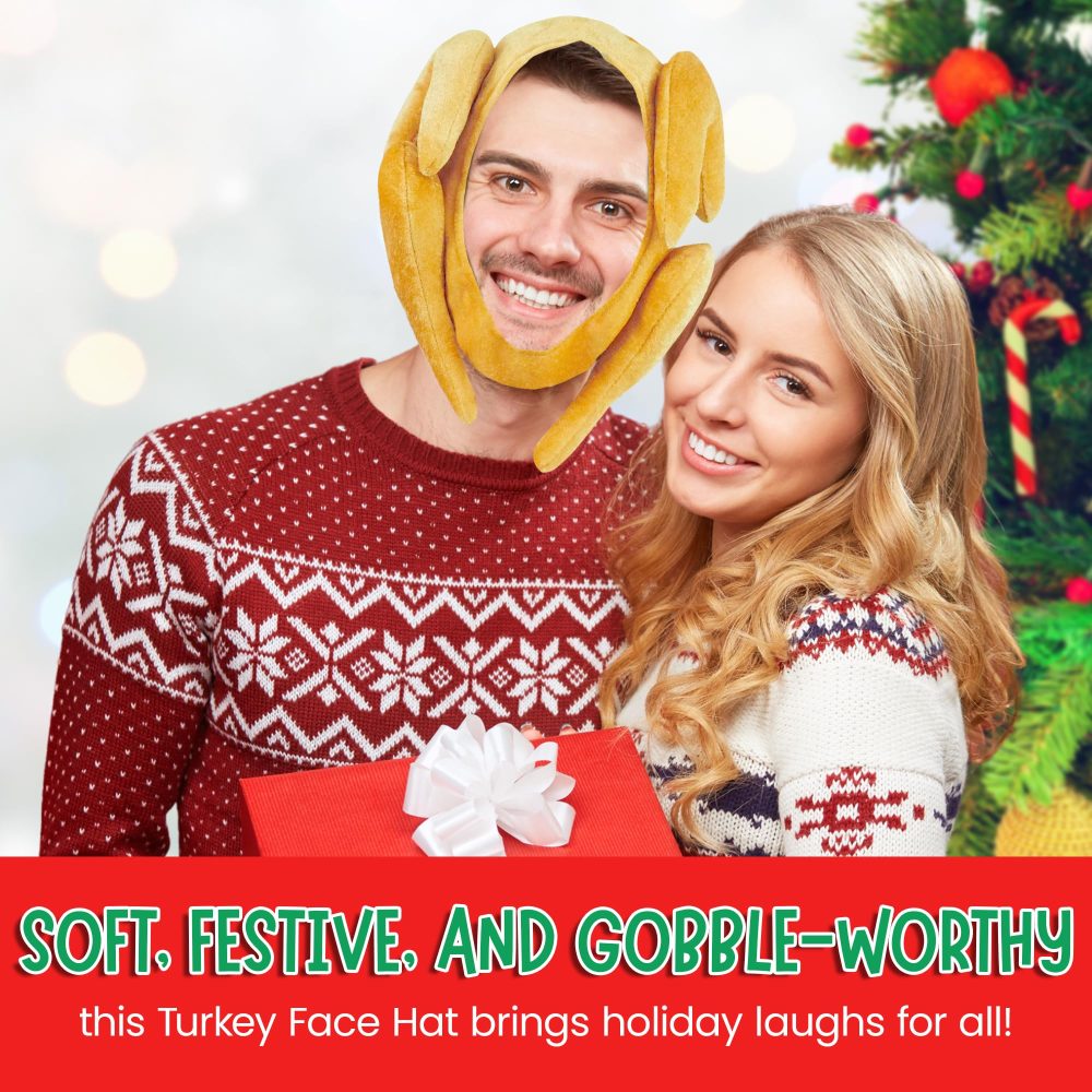Novelty Turkey Hat Funny Christmas Hats - Turkey Face Funny Christmas Fancy Dress Turkey Costume Novelty Christmas Party Hats for Adults Chicken Hat Christmas Hats Adult Novelty Christmas Gifts - Image 3