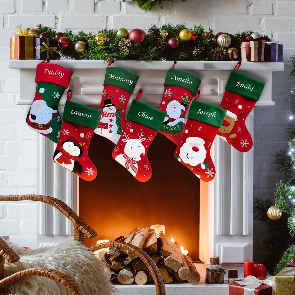 Hoolaroo Personalised Christmas Stockings Custom Red Green Embroidered Christmas Stocking Name Satin Lining - GCC White Reindeer Xmas (40cm) Decorations - Image 4