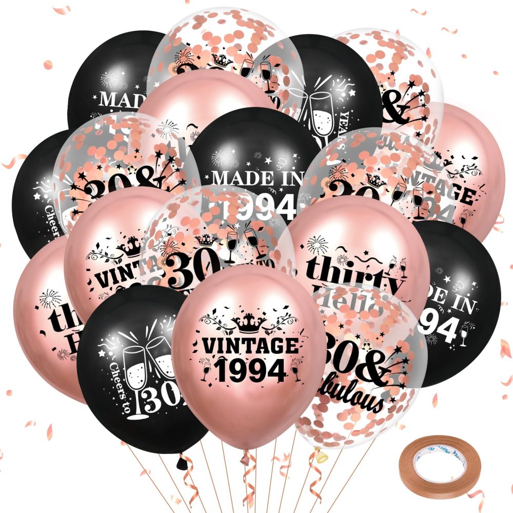 30th Birthday Balloons for Women 18Pcs Rose Gold Black 1994 Balloons 30th Birthday Party Decorations 12 inch Vintage Latex Balloons Party Supplies for 30th Birthday Anniversary Party